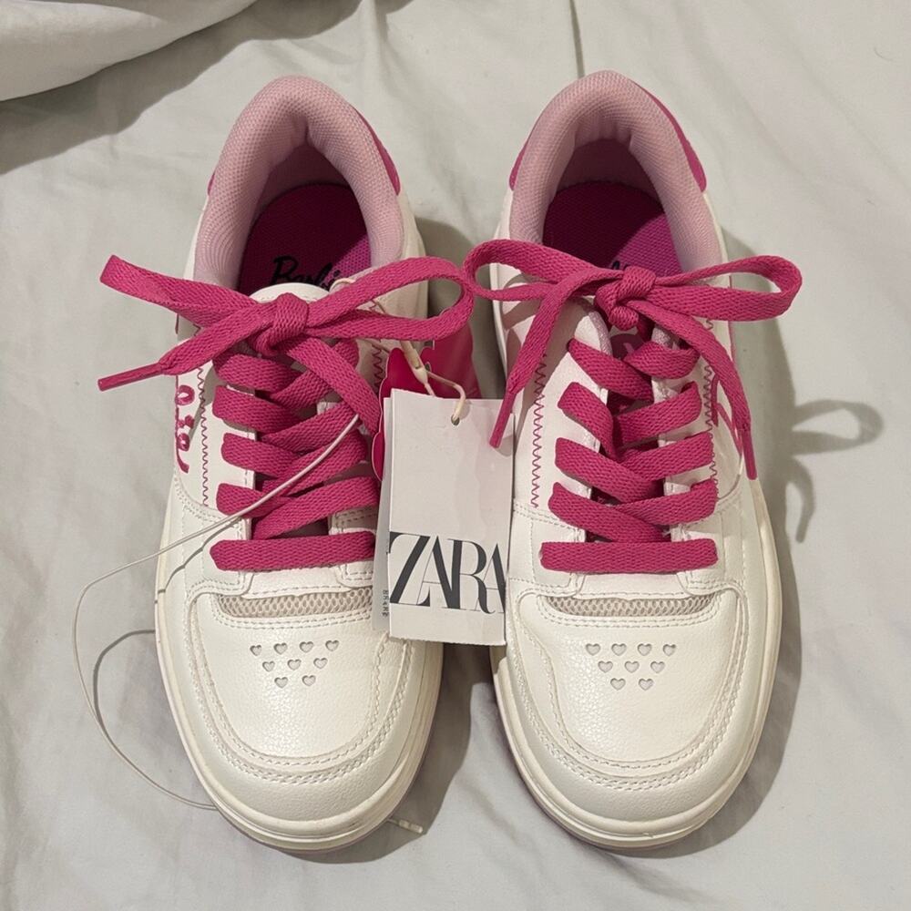 Zara 2.5 Barbie Sneakers in Pink and White nwt lace up rubber sole new with tags